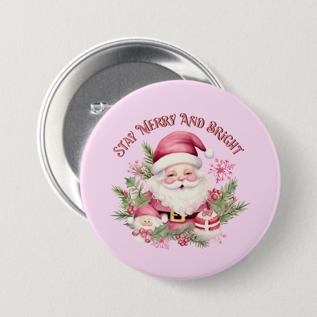 Chapa Redonda De 7 Cm Merry y Bright - Santa Rosa (Anverso y reverso)