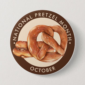 Chapa Redonda De 7 Cm Mes nacional de Pretzel, octubre, pretzel suave