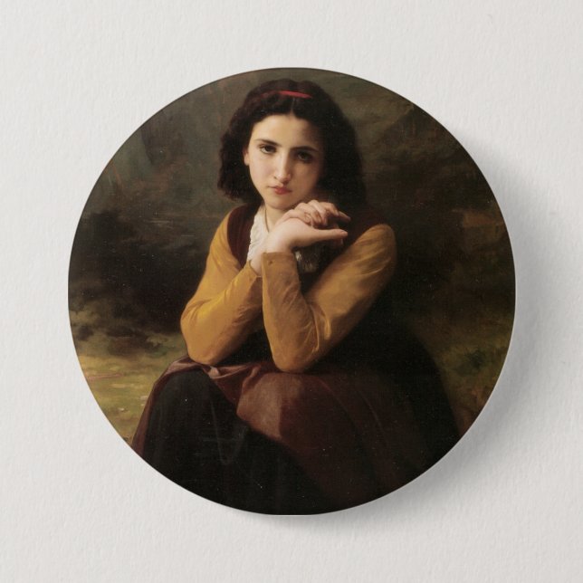 Chapa Redonda De 7 Cm Mignon (Chica joven dulce francés) (de Bouguereau) (Anverso)