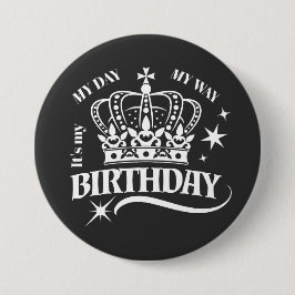 Chapa Redonda De 7 Cm Minimal White Crown Birthday Quote Typography