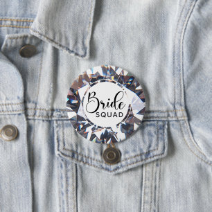 Chapa Redonda De 7 Cm Moda Elegante BRIDE SQUAD Script Diamante