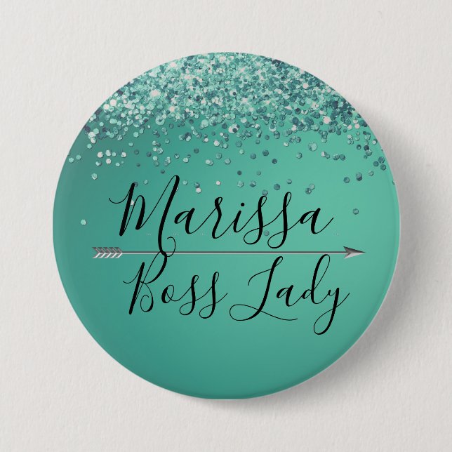 Chapa Redonda De 7 Cm Moda Purpurinoso Turquiose Jefe Lady (Anverso)