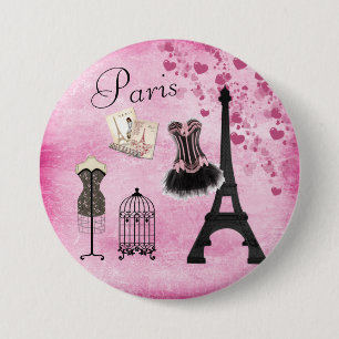 Chapa Redonda De 7 Cm Moda Rosa París Eiffel