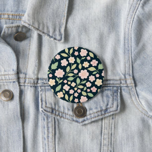 Chapa Redonda De 7 Cm Modern Pink Wildflowers Pattern