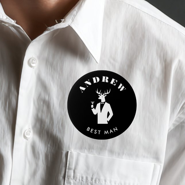 Chapa Redonda De 7 Cm Moderno Stag Fiesta Black BachelParty Nombre perso (Subido por el creador)