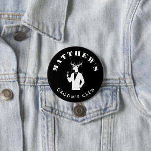 Chapa Redonda De 7 Cm Moderno Stag Fiesta Black BachelParty Nombre perso