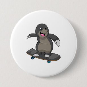Chapa Redonda De 7 Cm Mole como Skater con Skateboard