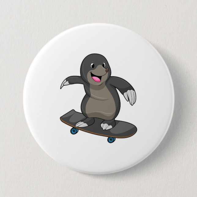 Chapa Redonda De 7 Cm Mole como Skater con Skateboard (Anverso)