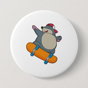 Chapa Redonda De 7 Cm Mole como Skater con Skateboard