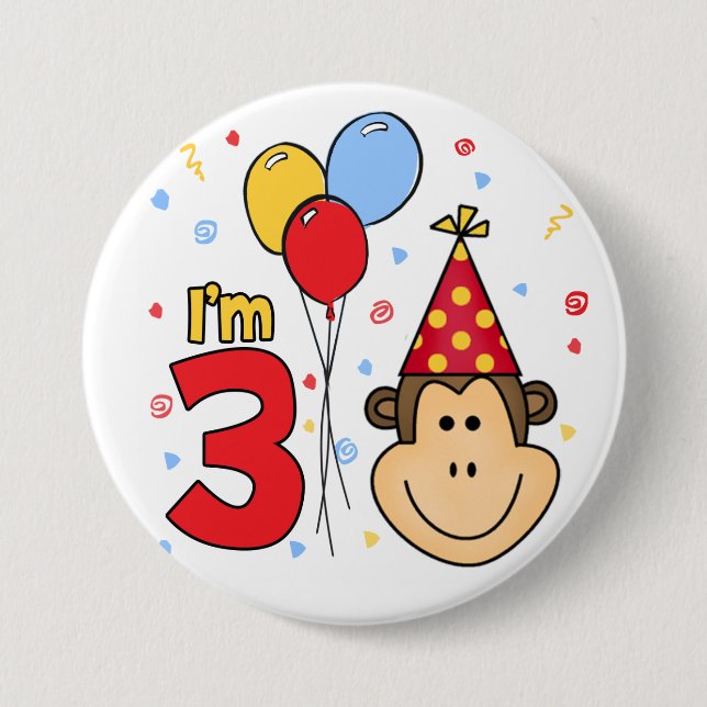 Chapa Redonda De 7 Cm Monkey Face 3er cumpleaños (Anverso)
