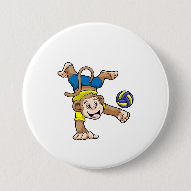 Chapa Redonda De 7 Cm Mono en deportes con voleibol (Anverso)