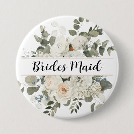 Chapa Redonda De 7 Cm Monograma floral blanco francés y verde