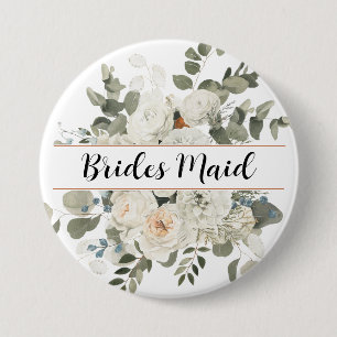 Chapa Redonda De 7 Cm Monograma floral blanco francés y verde