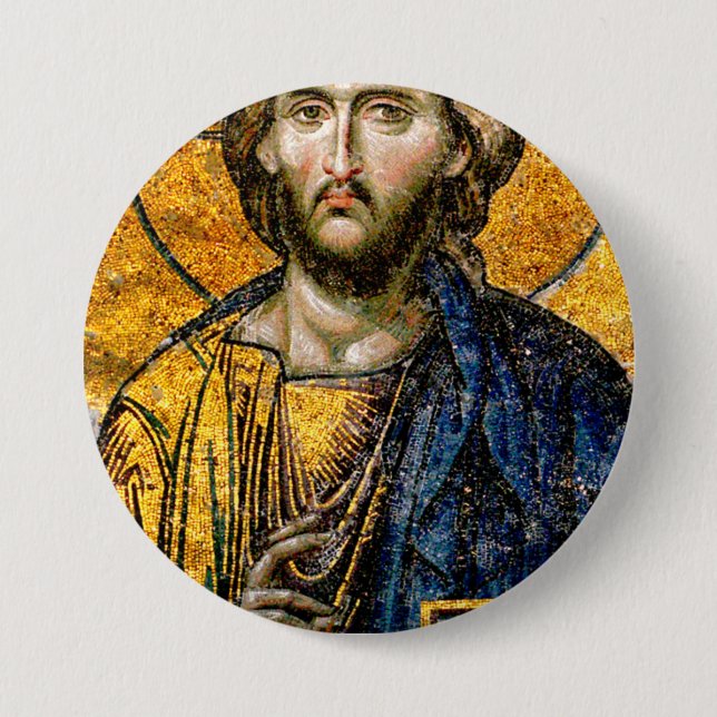 Chapa Redonda De 7 Cm Mosaico del Pantocrador de Cristo (Anverso)