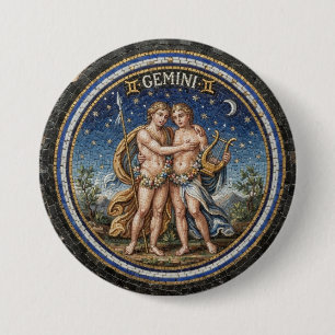 Chapa Redonda De 7 Cm Mosaico Estilo Antiguo Zodíaco Géminis