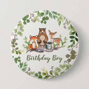 Chapa Redonda De 7 Cm Muchacho del cumpleaños de los animales del bosqu