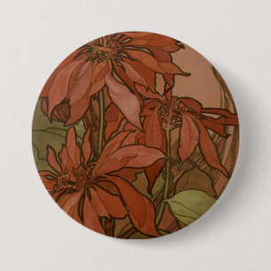 Chapa Redonda De 7 Cm Mucho Patrón Floral de Poinsettia Roja Art Nouveau
