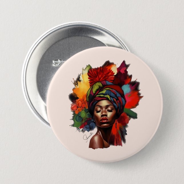 Chapa Redonda De 7 Cm Mujer afroamericana empoderada (Anverso y reverso)