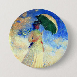 Chapa Redonda De 7 Cm Mujer Monet con una sombrilla a la derecha