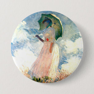 Chapa Redonda De 7 Cm Mujer Monet con una sombrilla a la izquierda