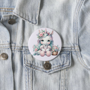 Chapa Redonda De 7 Cm Muñeca de Unicornio Kawaii con Cesta de Flores