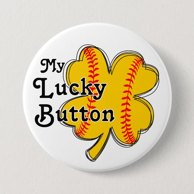 Chapa Redonda De 7 Cm My Lucky Button Softball diseño de cuatro trébol d (Anverso)