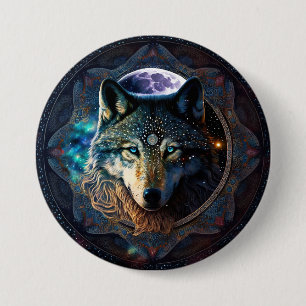 Chapa Redonda De 7 Cm Mystical Wolf Moon Mandala