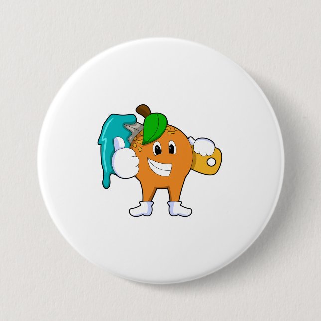 Chapa Redonda De 7 Cm Naranja como pintador con pincel de pintura (Anverso)