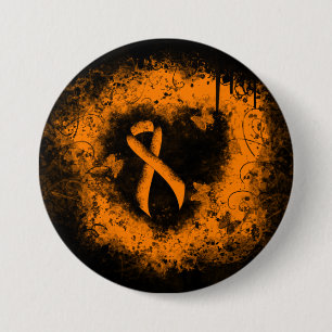 Chapa Redonda De 7 Cm Naranja Ribbon Grunge Heart