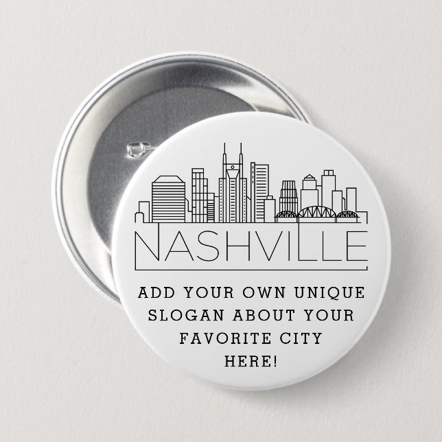 Chapa Redonda De 7 Cm Nashville, Tennessee City Skyline | Lema Personali (Anverso y reverso)