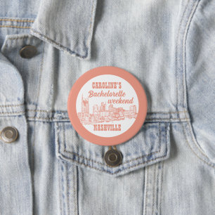 Chapa Redonda De 7 Cm Nashville Toile Despedida de Soltera Rosa Coral so
