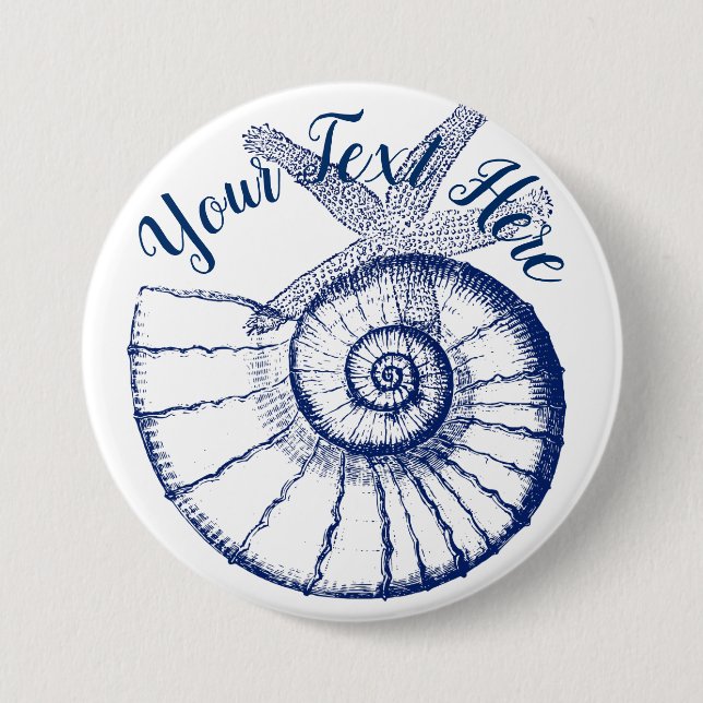 Chapa Redonda De 7 Cm Nautilus Seashell & Starfish Marine Life Personali (Anverso)