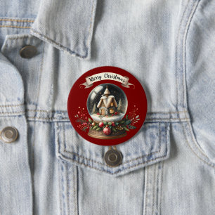 Chapa Redonda De 7 Cm Navidades acogedores Escena de la cabaña de glóbul