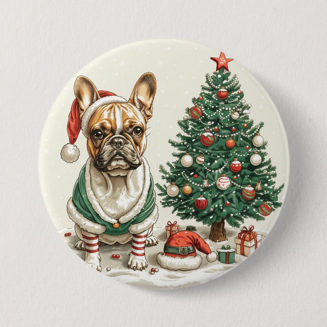 Chapa Redonda De 7 Cm Navidades Bulldog francés Elf Dog (Anverso)