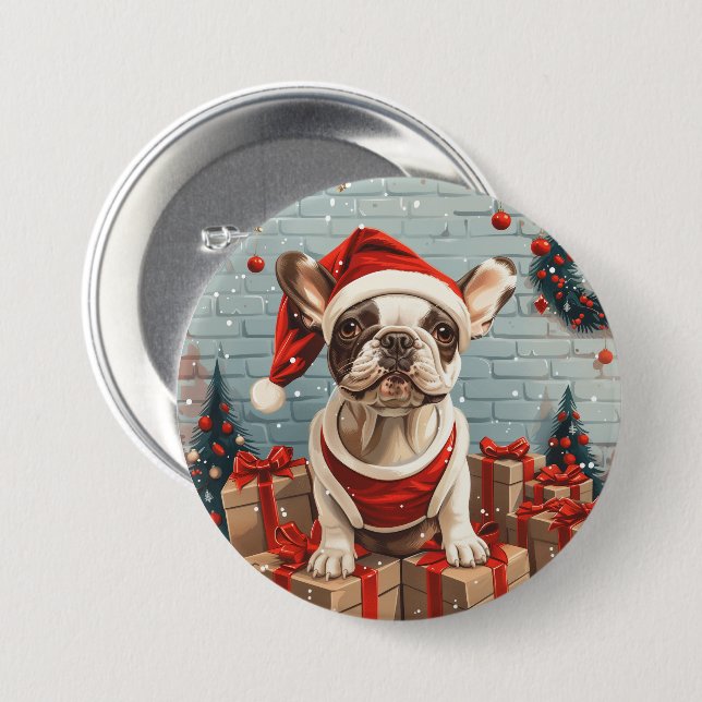 Chapa Redonda De 7 Cm Navidades Bulldog francés Santa Dog (Anverso y reverso)