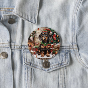 Chapa Redonda De 7 Cm Navidades Dachshund Perros Elf