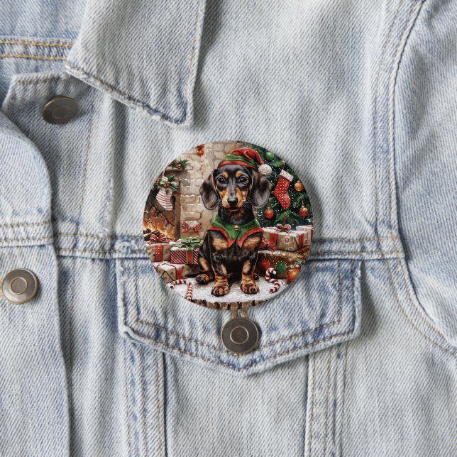 Chapa Redonda De 7 Cm Navidades Dachshund Perros Elf (In situ)