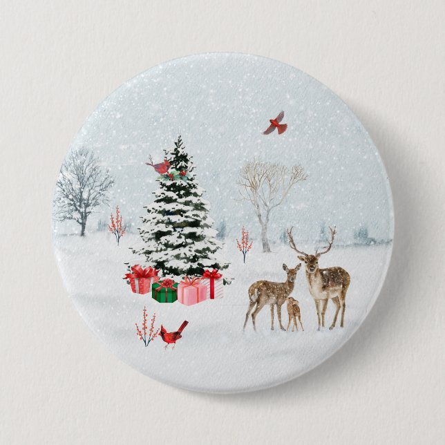 Chapa Redonda De 7 Cm Navidades de invierno Holiday Woodland Scene (Anverso)