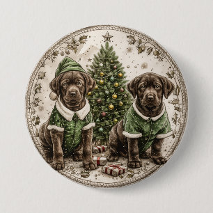 Chapa Redonda De 7 Cm Navidades Elf Labrador Recuperador Cachorro