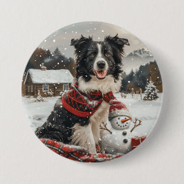 Chapa Redonda De 7 Cm Navidades Fronteriza Perro de Collie Snowman