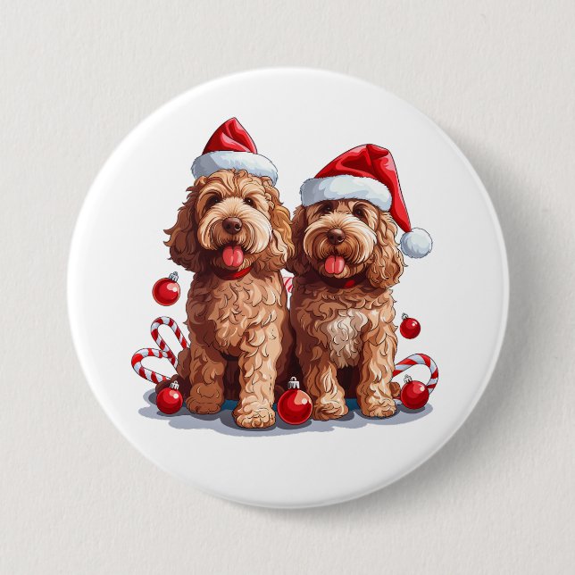 Chapa Redonda De 7 Cm Navidades Goldendoodle Dogs (Anverso)