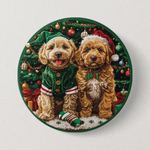Chapa Redonda De 7 Cm Navidades Goldendoodle Puppy Dogs