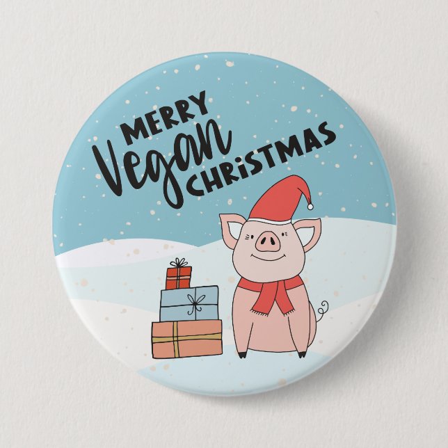 Chapa Redonda De 7 Cm Navidades veganos con lechón personalizado y regal (Anverso)