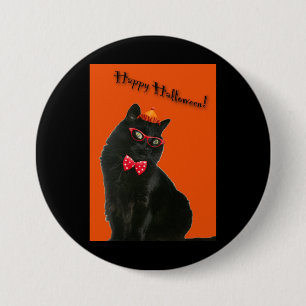 Chapa Redonda De 7 Cm Negro Cat Happy Halloween Button/Badge