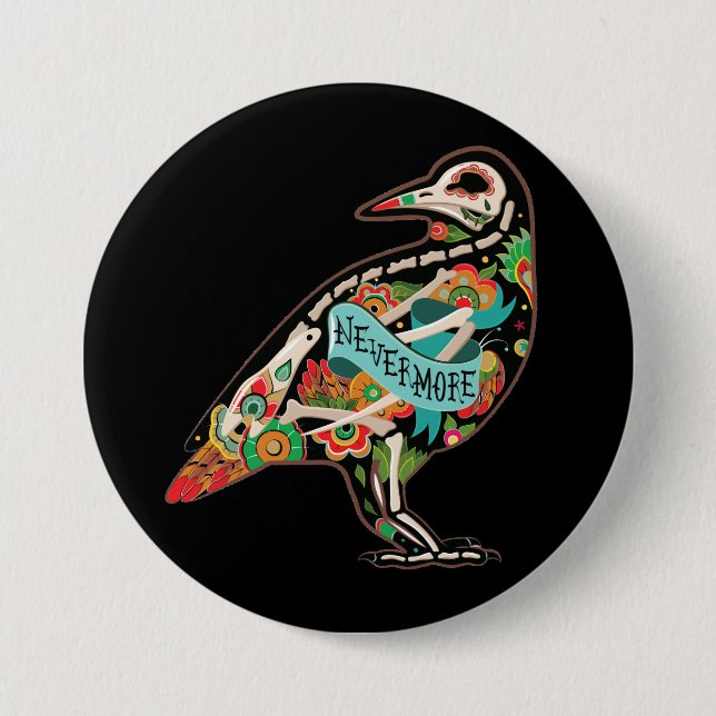 Chapa Redonda De 7 Cm Nevermore Sugar Skull Raven (Anverso)