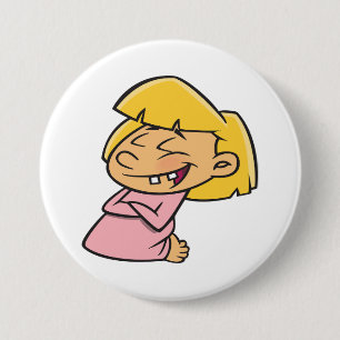 Chapa Redonda De 7 Cm Niña de dibujos animados feliz riendo