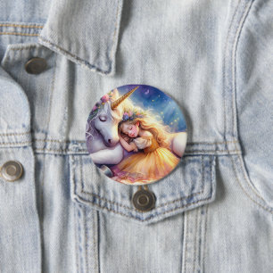 Chapa Redonda De 7 Cm Niña Durmiendo Paisaje de Sueños de Unicornio
