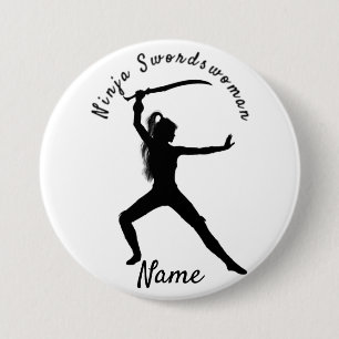 Chapa Redonda De 7 Cm Ninja Swordswoman Silhouette Thunder_Cove