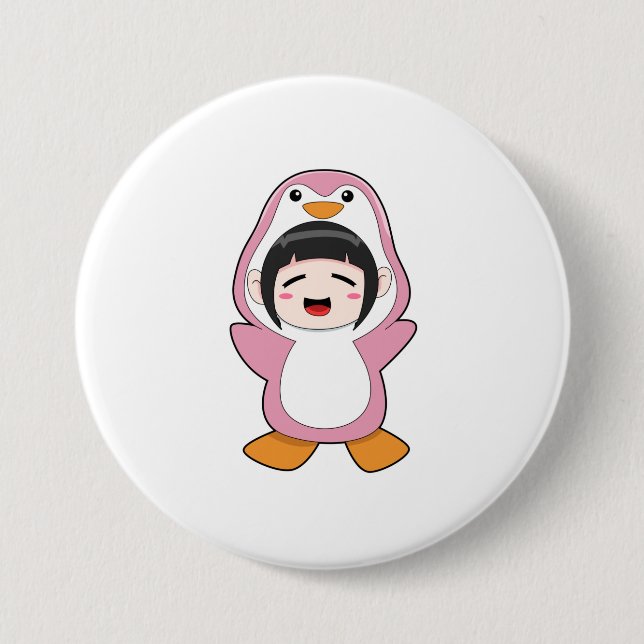 Chapa Redonda De 7 Cm Niño con traje de pingüino (Anverso)