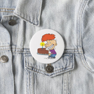 Chapa Redonda De 7 Cm Niño de dibujos animados divertido con pastel de c